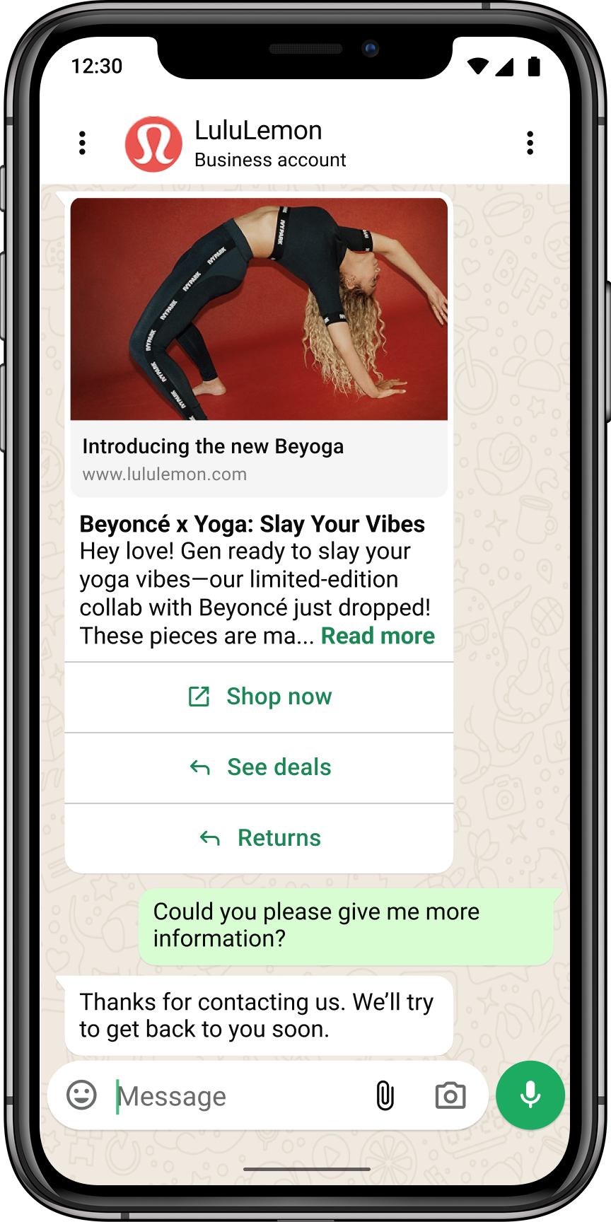 Marketing message example